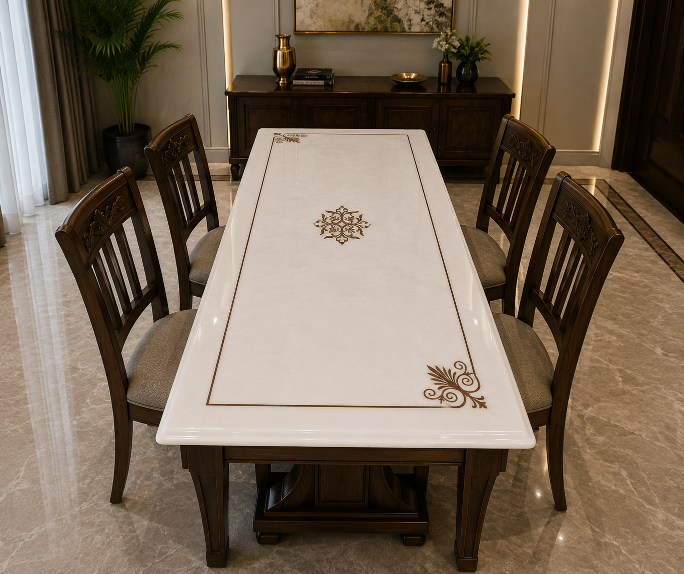 Composite creme chair & table set-6
